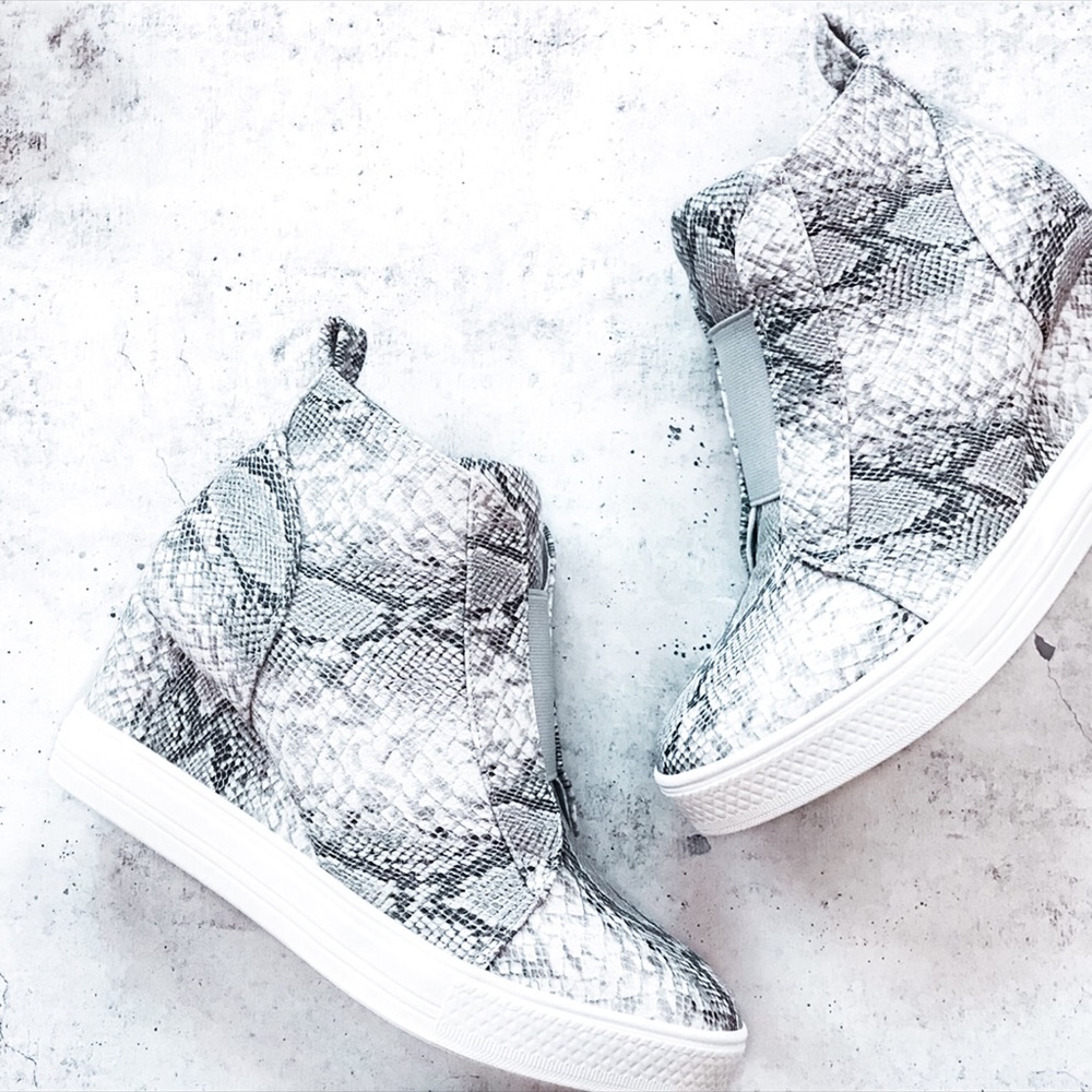 Snake Print Wedge Platform Sneakers - Picture 3 of 8